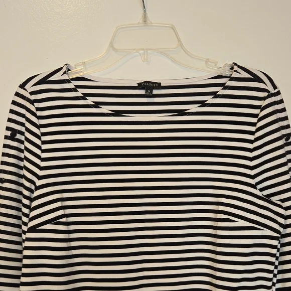 Talbots Coastal Black/White Striped Nautical 3/4 Length Button Detail Sleeve Top - Picture 4 of 7